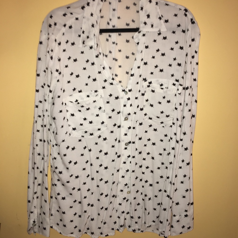 Cat patterned long sleeve blouse